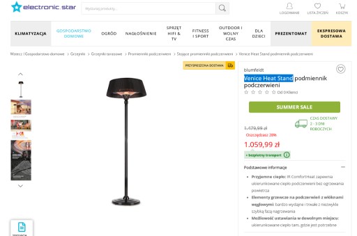 Zdjęcie oferty: Promiennik Parasol Podczerwieni Venice Heat Stand