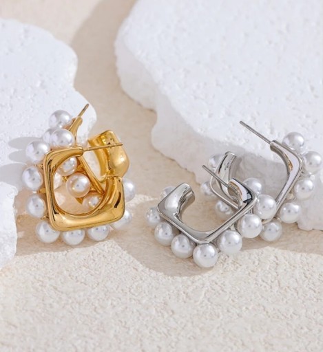 Zdjęcie oferty: Srebrne i złote kolczyki ze stali z perłami 2 pary