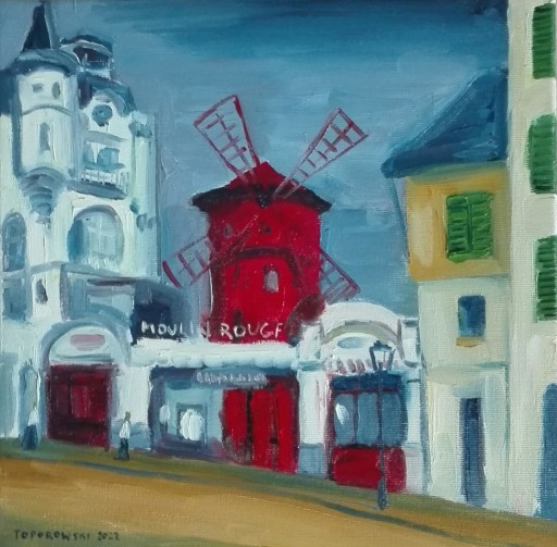 Zdjęcie oferty: Moulin Rouge, olej, płótno, 30x30 cm.