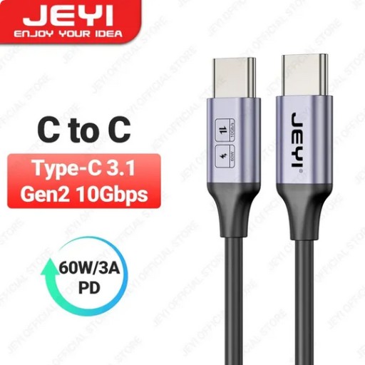 Zdjęcie oferty: JEYI kabel 1.5M USB C - C 60W/3A 10Gbps najtaniej!