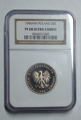 Zdjęcie oferty: 20 złotych 1986 - NGC PF68 ULTRA CAMEO - LUSTRO