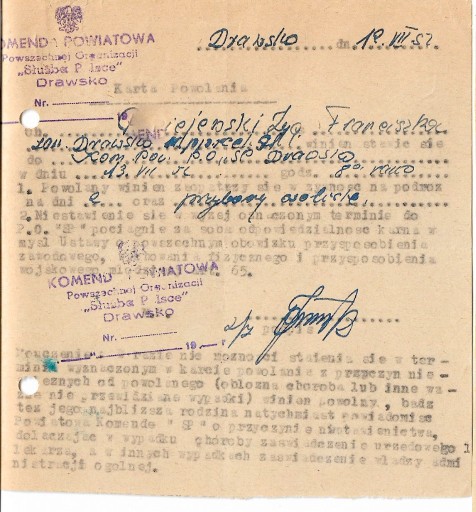 Zdjęcie oferty: Karta powołania do organizacji SŁUŻBA POLSCE-1952r
