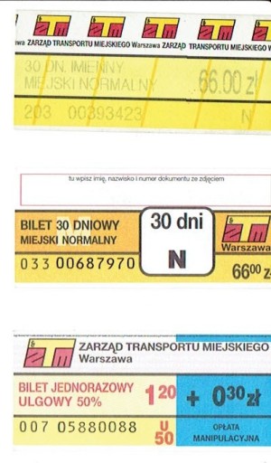 Zdjęcie oferty: Bilety MZK, kwoty: różne  nowe !! - WARSZAWA/3szt