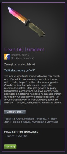 Zdjęcie oferty: NÓŻ URSUS FADE FACTORY NEW | KOSA DO GRY CS2/CSGO