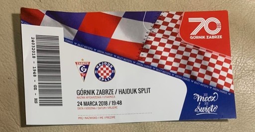 Zdjęcie oferty: Bilet kolekcjonerski Górnik Zabrze - Hajduk Split 