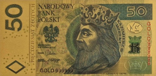 Zdjęcie oferty: 50zł Kazimierz II Wielki Pozłacany Banknot 