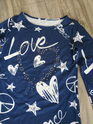 Zdjęcie oferty: BLUZKA GRANATOWA NAPISY DŻETY PRINT___ IDEALNA___38