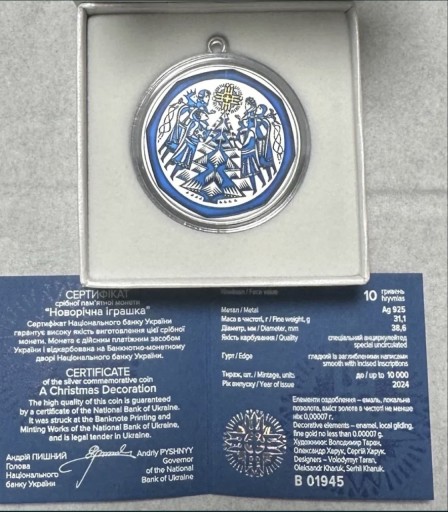 Zdjęcie oferty: Srebrna moneta NBU „Noworoczna Ozdoba” – 10 hrywien, Ag 925, stan nowy