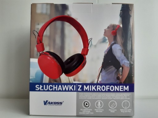 Zdjęcie oferty: Słuchawki z mikrofonem VAKOSS CZERWONE