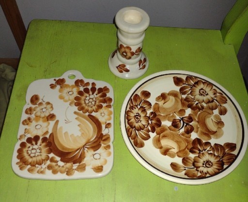 Zdjęcie oferty: Włocławek malowany zestaw ceramika kwiaty PRL
