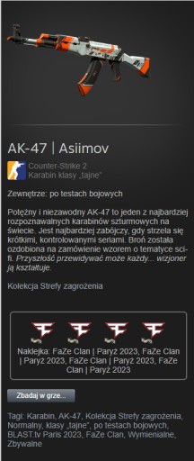 Zdjęcie oferty: Ak-47 Asiimov CS2 | Po testach bojowych