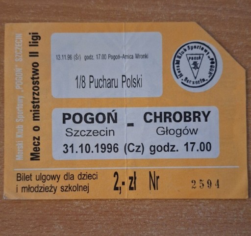 Zdjęcie oferty: Puchar polski 1/8 Pogoń Szczecin 