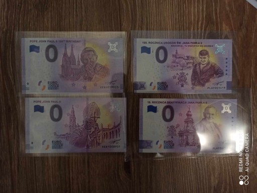 Zdjęcie oferty: 0 Euro - zestaw 4 banknotów Jan Paweł II