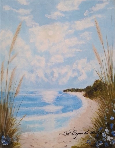 Zdjęcie oferty: OBRAZ RĘCZNIE MALOWANY PEJZAŻ AKRYLOWY "GDY SZUMIĄ KNIEJE" - 30x24cm