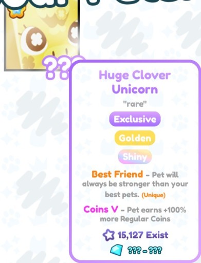 Zdjęcie oferty: Huge Shiny Golden Clover Unicorn - pet simulator x