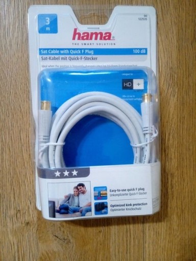 Zdjęcie oferty: HAMA Kabel SAT 100 dB wtyk Quick-F pozłacany 3m