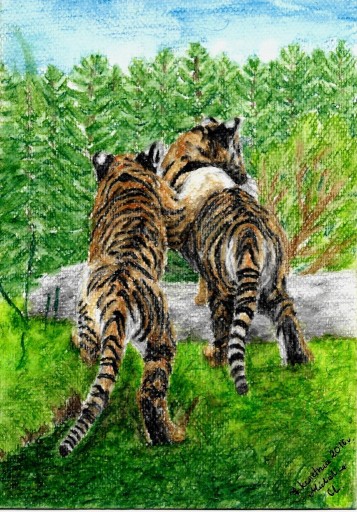 Zdjęcie oferty: "Tygryski" obraz akwarela ręcznie malowany