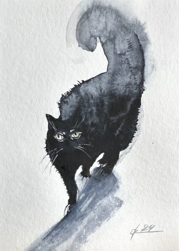 Zdjęcie oferty: Czarny kot Original Akwarela A5