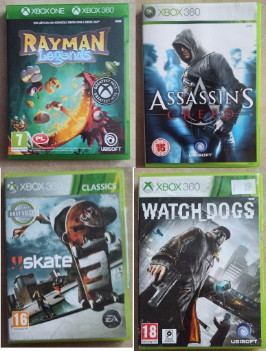 Zdjęcie oferty: GRY NA XBOX 360: Rayman, Assasins, Skate, Watch Do