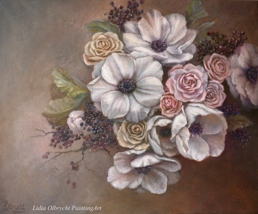 Zdjęcie oferty: Anemony i Róże,ręcznie malow obraz olej,L.Olbrycht