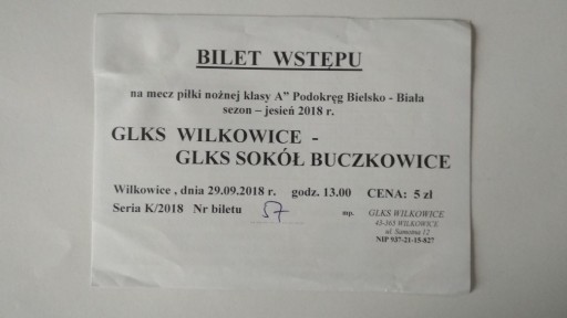 Zdjęcie oferty: Bilet GLKS Wilkowice 