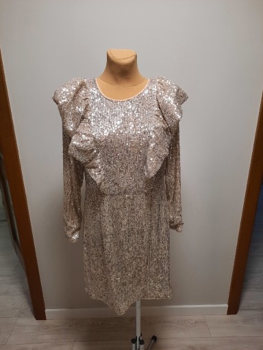 Zdjęcie oferty: Sukienka krotka bufki złota cekiny rozmiar 44