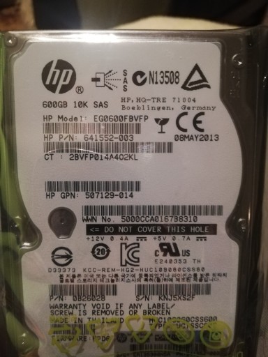 Zdjęcie oferty: HDD 600GB 10K 2,5" SAS PN: 581311-001