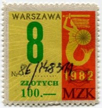 Zdjęcie oferty: Warszawa - Bilet MZK, kwota: 100zł - 8.1982