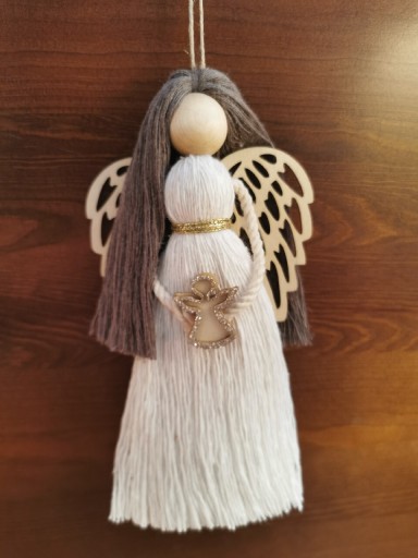 Zdjęcie oferty: Aniołek na choinkę,duży,makrama,drewniane skrzydła
