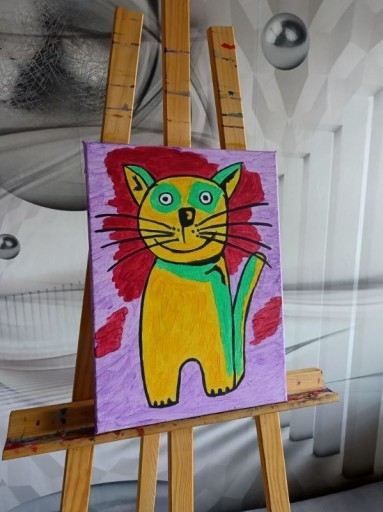 Zdjęcie oferty: Obraz malowany na płótnie Kotek szczęściarz