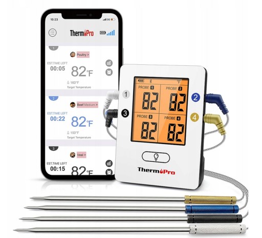 Zdjęcie oferty: TERMOMETR DO MIĘSA ThermoPro TP-25 4x SONDA BLUETOOTH APLIKACJA