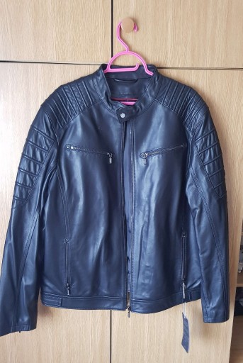 Zdjęcie oferty: Męska kurtka skórzana - czarna biker 62