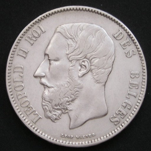 Zdjęcie oferty: Belgia 5 franków 1870 - Leopold II - srebro
