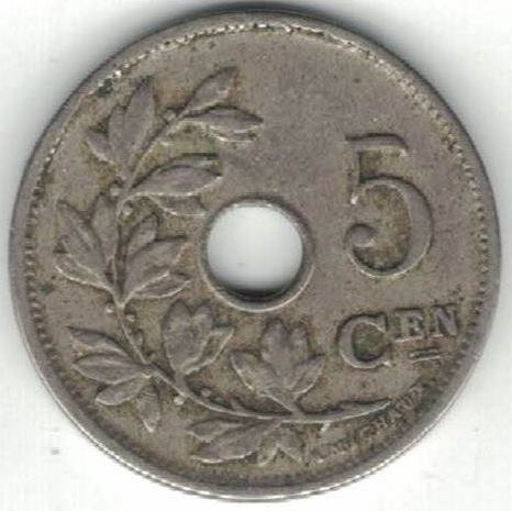 Zdjęcie oferty: Belgia 5 centymów centimes 1920 E 19 mm nr 2