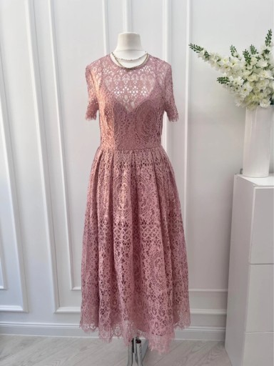 Zdjęcie oferty: Sukienka koronkowa midi pudrowa ASOS 34/36 XS/S