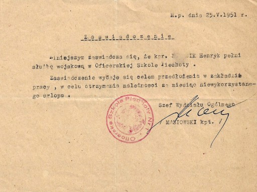 Zdjęcie oferty: Pismoi Oficerskiej Szkoły Piechoty nr1 z 1951 roku