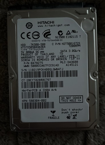 Zdjęcie oferty: Dysk Hitachi HDD 7K500-500 500GB