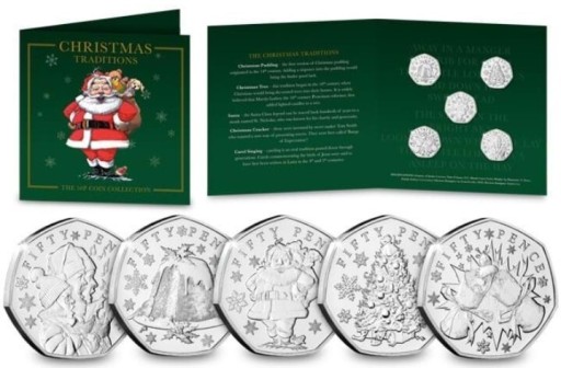 Zdjęcie oferty: GUERNSEY 5x 50p 2021 Christmas zestaw MIKOŁAJ unc