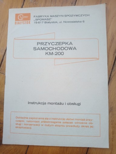 Zdjęcie oferty: Instrukcja Obsługi Przyczepka Samochodowa KM-200