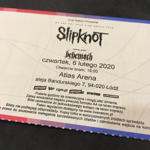 Zdjęcie oferty: Bilet Slipknot 06.02.2020 Łódź 