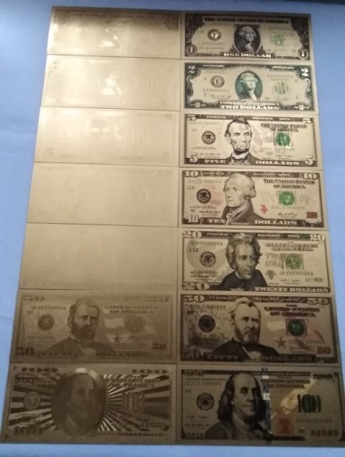 Zdjęcie oferty: Banknoty pozłacane 24k  zestaw 14 sztuk USA