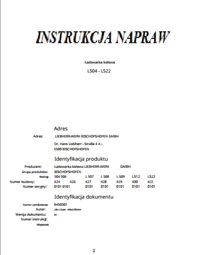 Zdjęcie oferty: Instrukcja NAPRAW Liebherr L 504, L 506, L 507, L 508, L 509   PL
