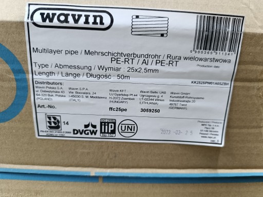 Zdjęcie oferty: Wavin Alupex 25x2,5 PERT AL PERT 50mb krązek