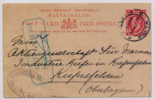 Zdjęcie oferty: Malta - kartka pocztowa z 1913 roku
