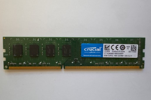 Zdjęcie oferty: Pamięć RAM Crucial 8GB DDR3 CT102464BD160B.M16FP