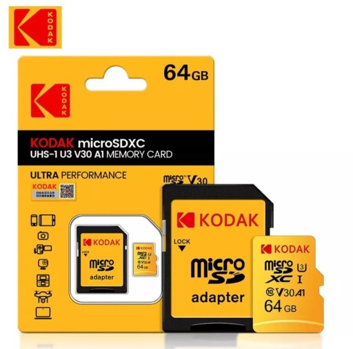 Zdjęcie oferty: Karta microSDXC UHS-I U3 V30 64GB Kodak + Adapter