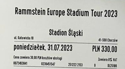 Zdjęcie oferty: Rammstein bilet na płytę