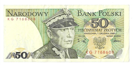 Zdjęcie oferty: POLSKA PRL banknot 50 zł 1988 resia KG stan 3