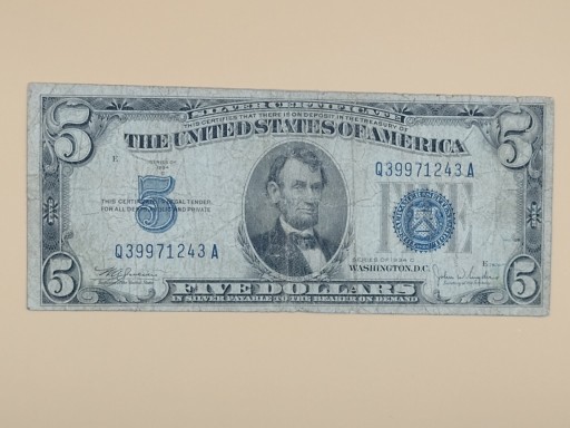 Zdjęcie oferty: 5 dolarów 1934r. C - Silver Certificate