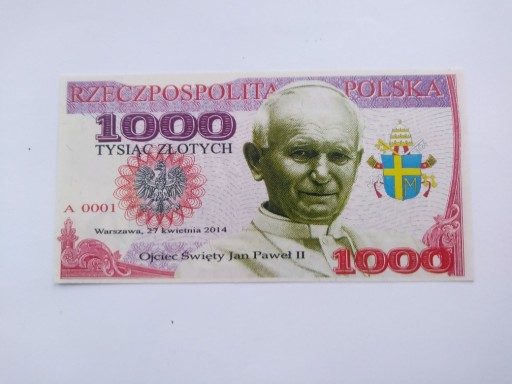 Zdjęcie oferty: Jan Pawel II Polska 1000 zl banknot z nr A0001
